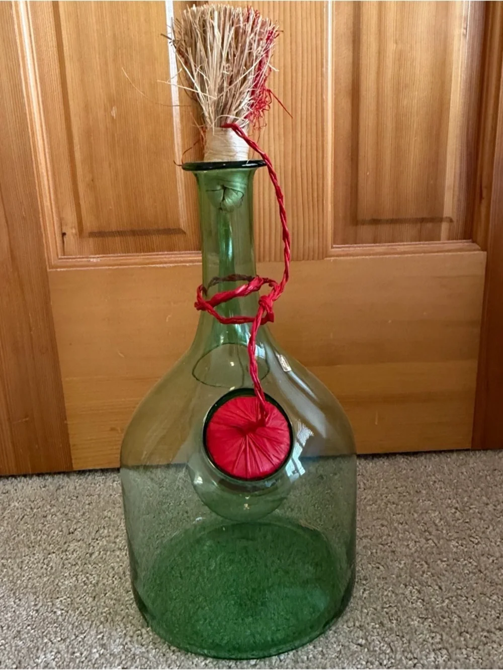 Vintage Large Hand Blown Green Glass Italian Wine Decanter with Ice Chamber